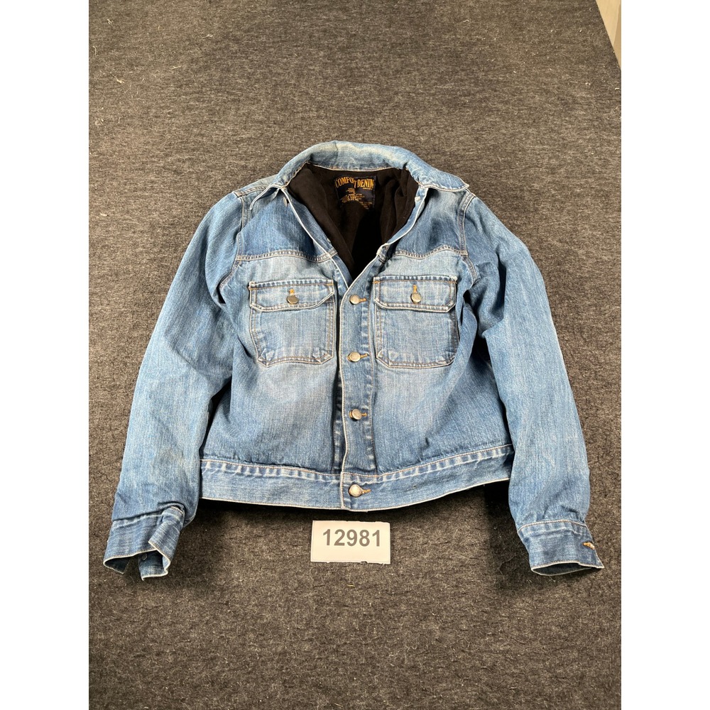 Comfort Denim Trucker Jacket Mens Small Blue Cotton Lined Button Front Outerwear